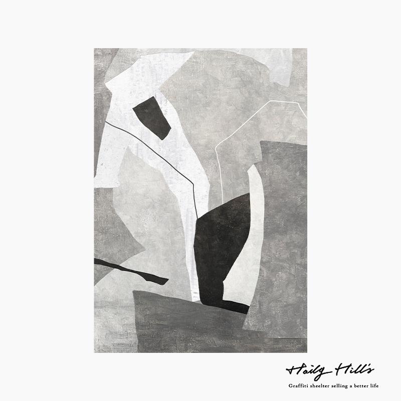 正品背黑白灰抽象客厅装饰画极简寂风肌理玄关2沙发景墙挂画025侘