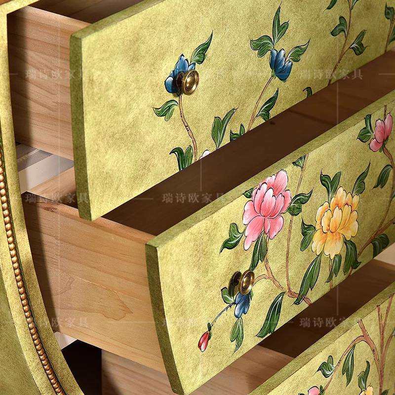 美式乡村实木三斗柜复古彩绘欧式玄关柜田园收纳柜客厅装饰储物柜