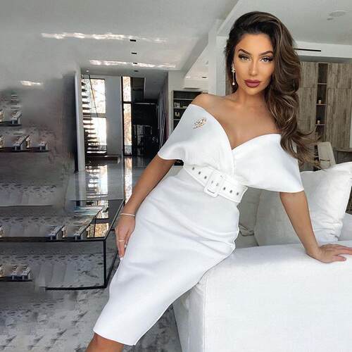 Women's off shoulder high waisted dress with waist