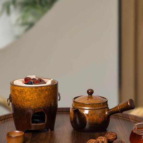 围炉煮茶配件全套烤火炉明火煮茶器侧把壶家用煮茶碳炉套装