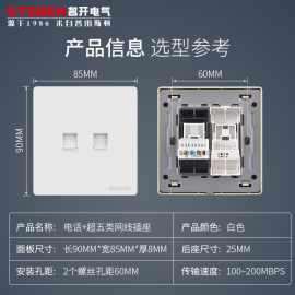 86型暗装电脑宽带信息网络，网口带电话线，面板电话+超五类网线插座