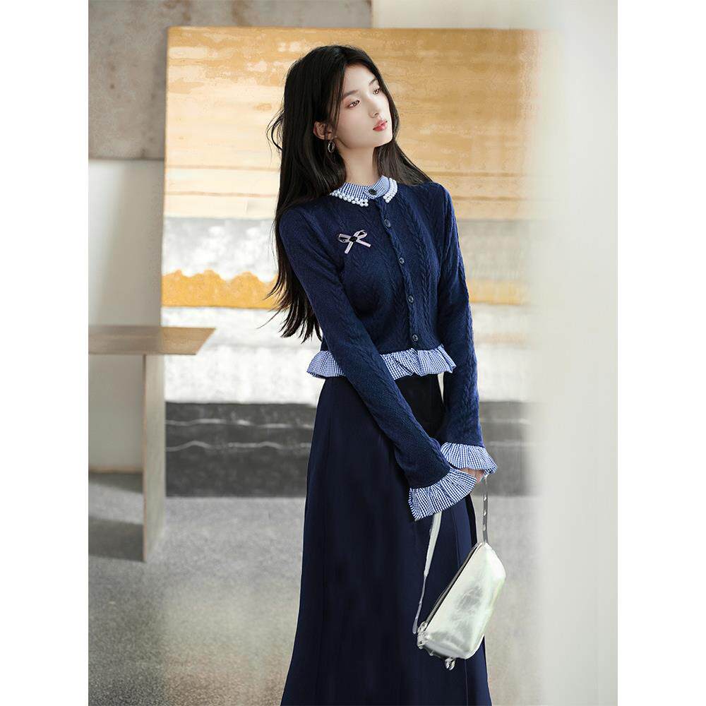 小香风时尚套装女秋季装搭配一整套学院风针织上衣半身裙两件套装