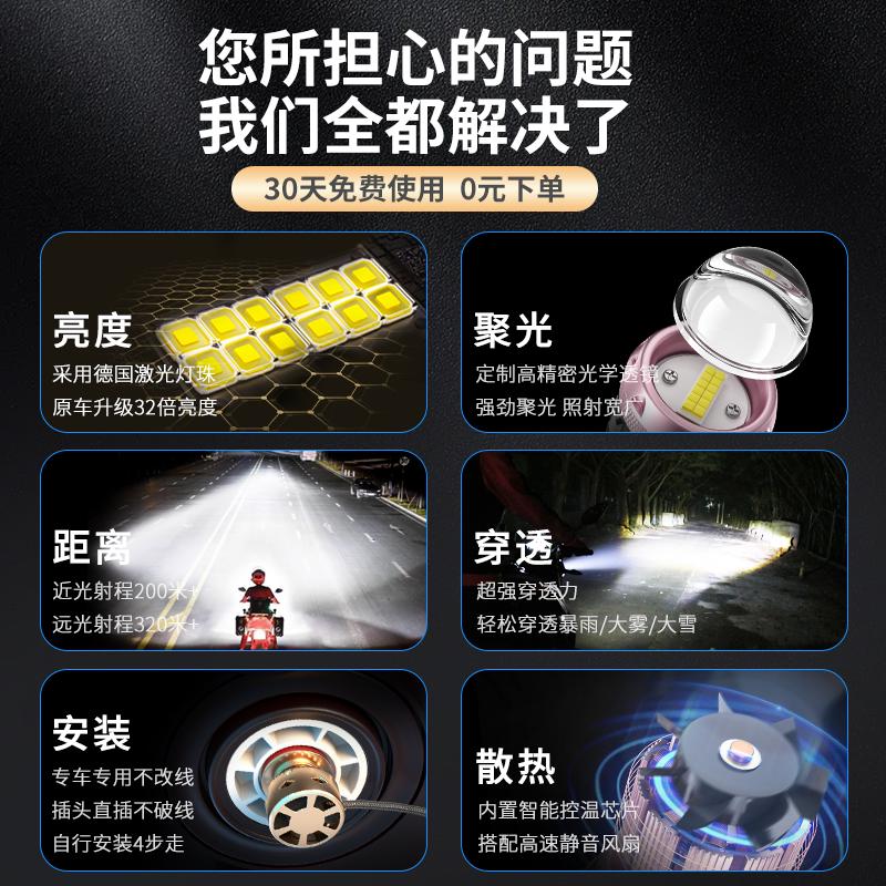适用豪爵USR125超亮LED透镜大灯铃木摩托改装配件远近光一体灯泡