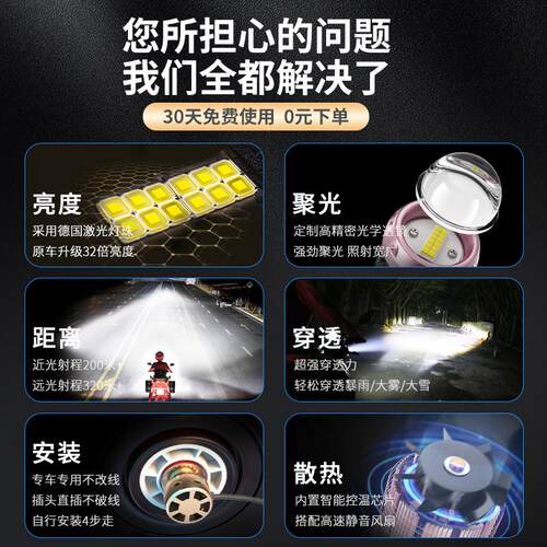 适用豪爵DF150超亮LED透镜大灯铃木摩托改装配件远光近光一体灯泡