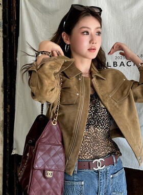 Coex Mall 首尔 ◆美学结构~韩国春季沙褐色麂皮绒外套女短款夹克