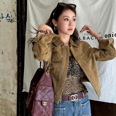 Coex Mall 首尔 ◆美学结构~韩国春季沙褐色麂皮绒外套女短款夹克