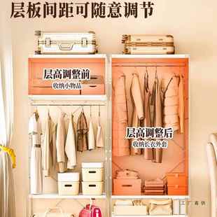 原木家风转角衣柜墙角TUHL型挂衣架用步卧入室衣帽间式金属落地衣