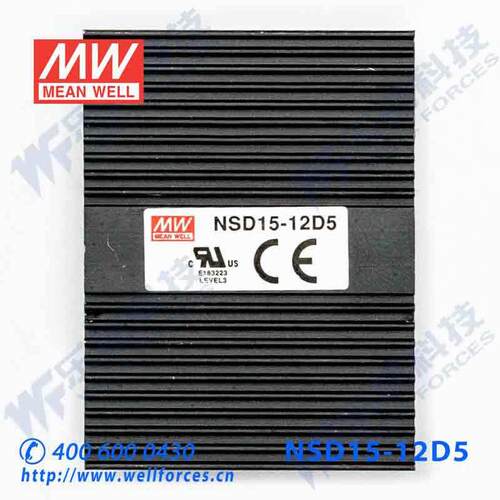 NSD15-12D5 15W 9.4~36V 输入 ±5V 稳压双路明纬DC-DC变换电源