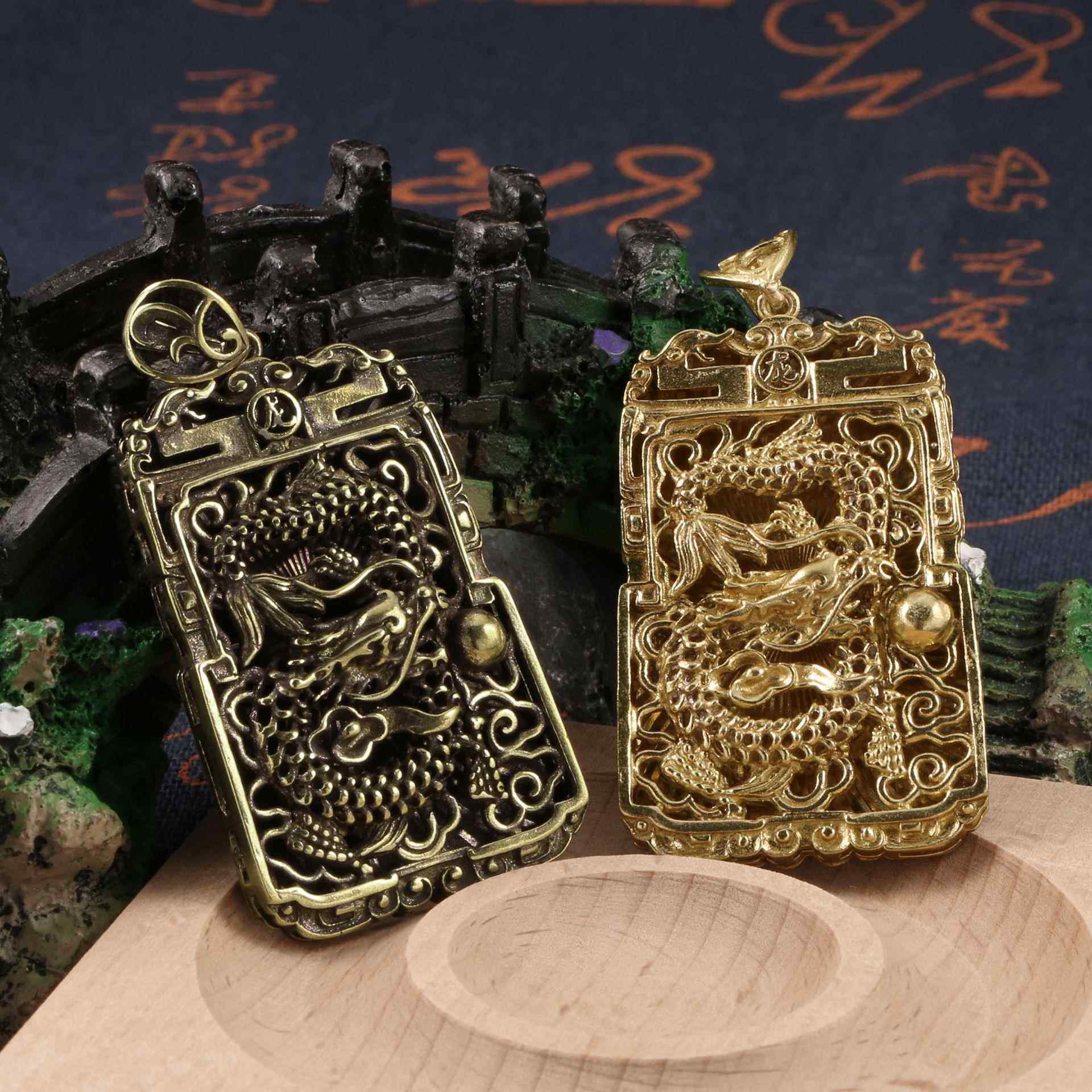 复古黄铜微雕龙吊牌腾龙盛世铜吊件霸气个性汽车钥匙扣挂件装饰品