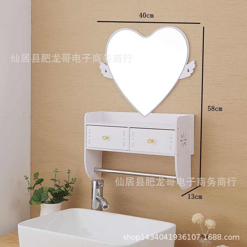 架挂简易挂带台小号浴室免物卫生间厕所镜子洗手墙壁置打孔化妆镜