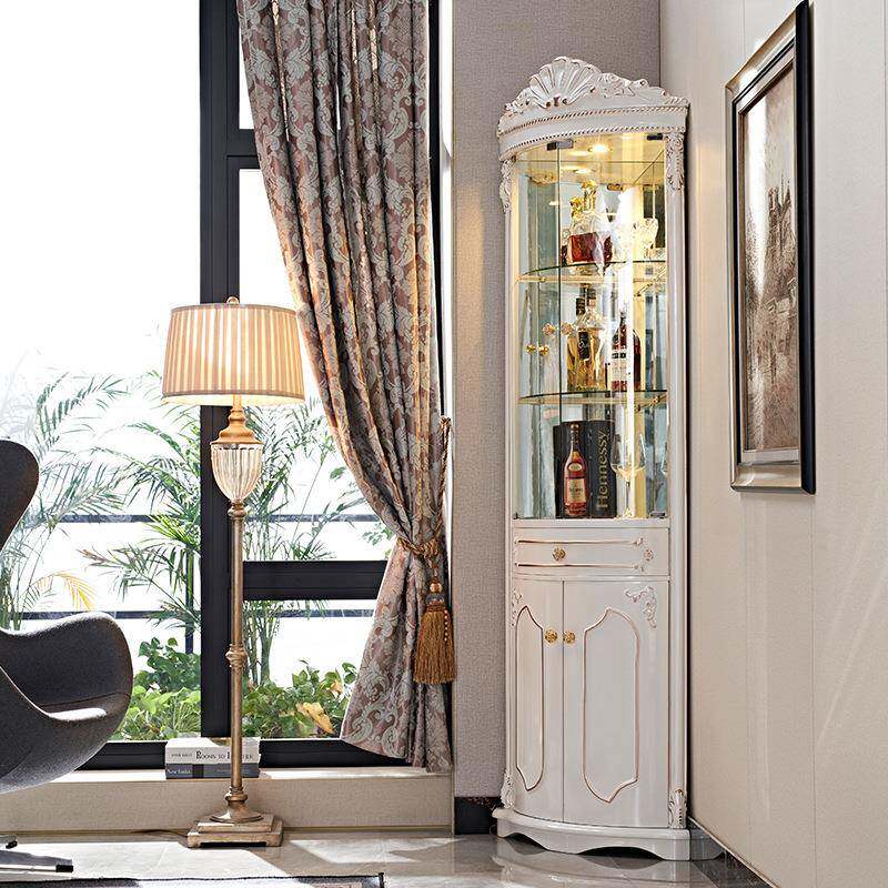 欧式实木转角酒柜墙角柜拐角柜三角柜白色扇形客厅餐边角落置物架