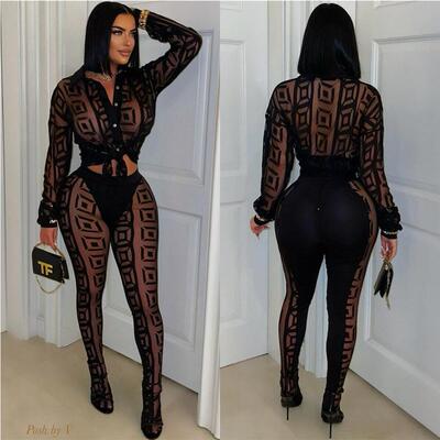 two-piece set woman Sexy Mesh See Through Women 2 Piece