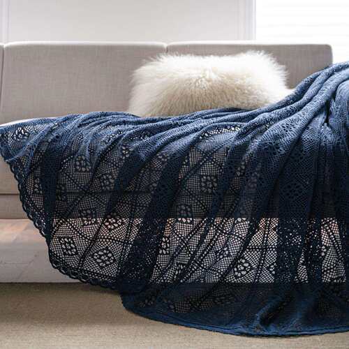伊缦琪韵沙发巾多功能盖巾美式乡村棉线镂空复古藏青工厂直供