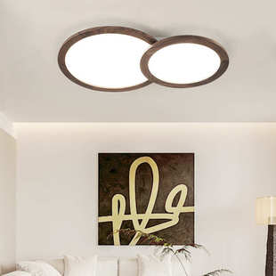 极简中古风吸顶灯新中式 客厅灯简约现代黑胡桃木卧室实木复古灯具