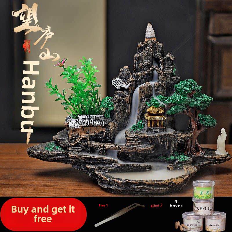 大型覆古假山树脂回流香炉鱼缸景观假山流云观烟檀香沉香炉入口装