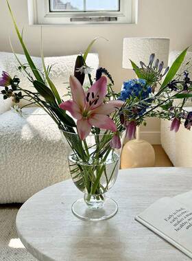 高透玻璃花水培鲜花明花透瓶OQM器家居装饰ins法式风中古插花摆件