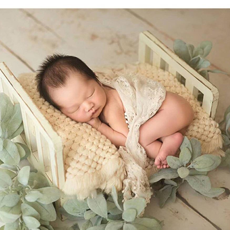 欧美新生儿摄影道具拍摄台复古做旧婴儿创意拍照造型实木小床多色