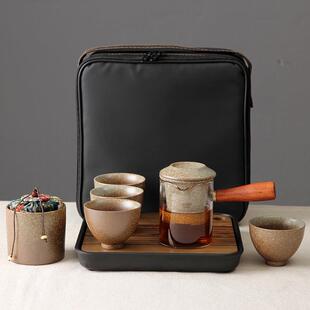 德玉堂陶瓷粗陶旅行茶具套装 旅行包 旅行红茶泡茶具皮革便携式