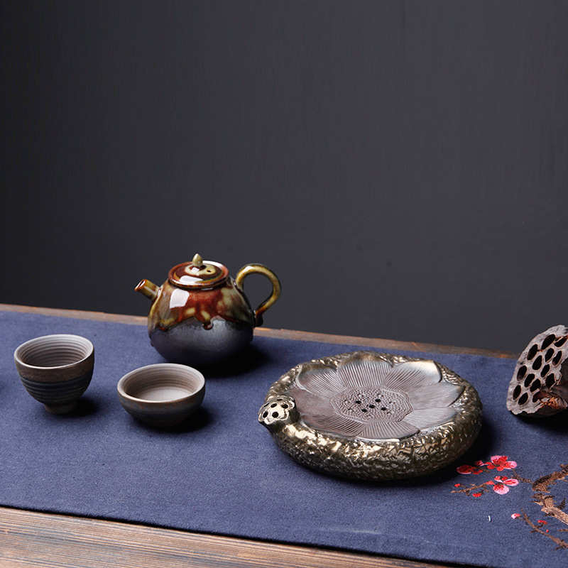 新款粗陶壶承陶瓷干泡台排水储水茶盘中式复古托盘茶具茶托茶台