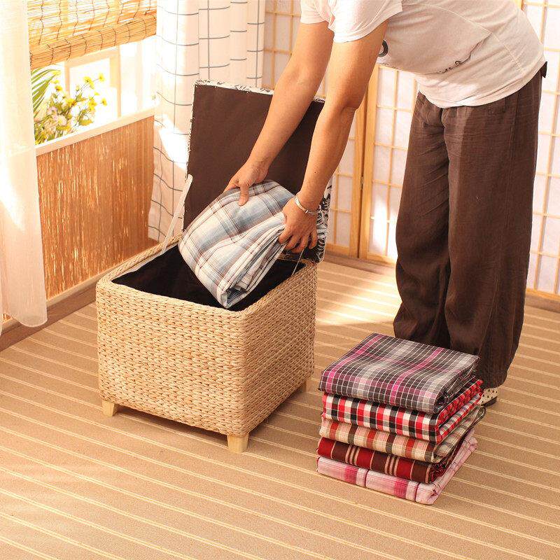 实木草编收纳凳可坐人放东西的试换鞋沙发凳子卧室收纳箱家用椅子
