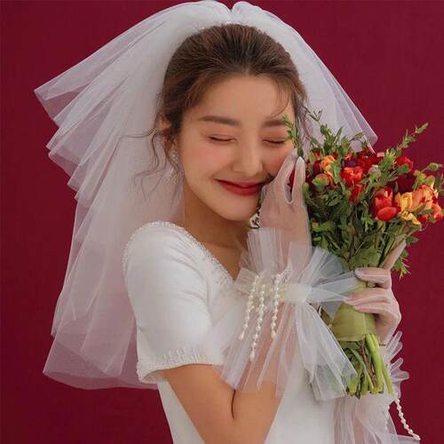 2020新款小头纱领证拍照头纱新娘结婚配饰影楼写真头纱多层蓬蓬款