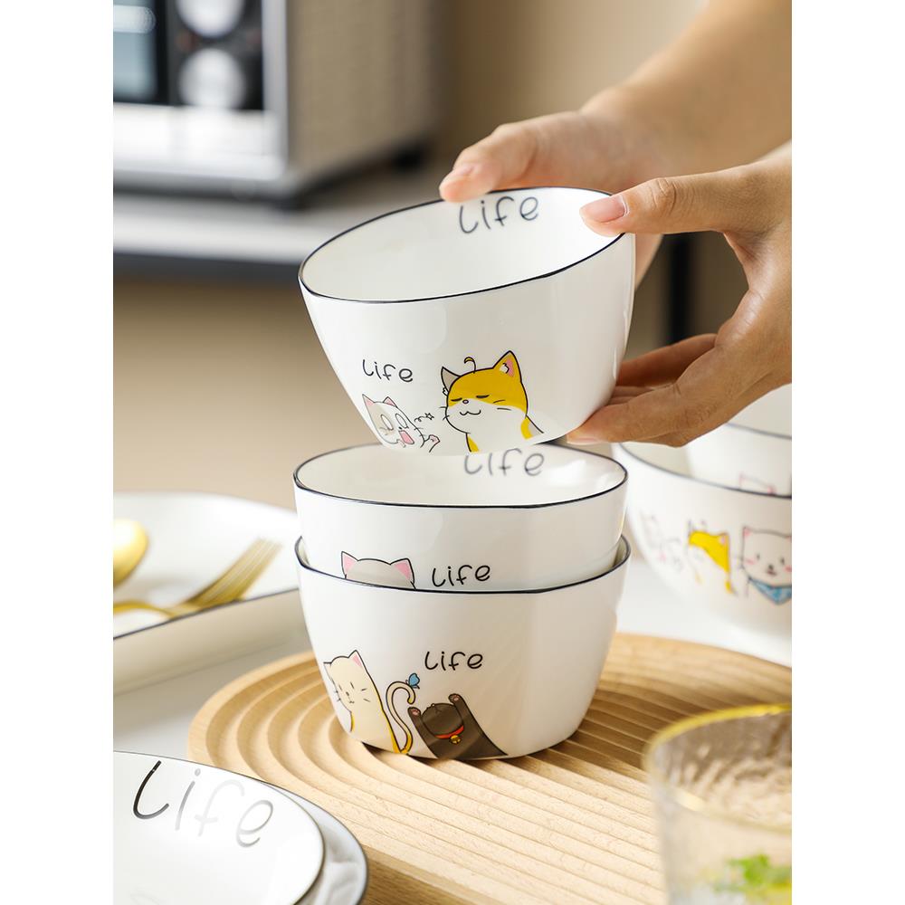 碗家用单个创意个性精致可爱吃饭碗卡通小碗日式陶瓷微波炉米饭碗