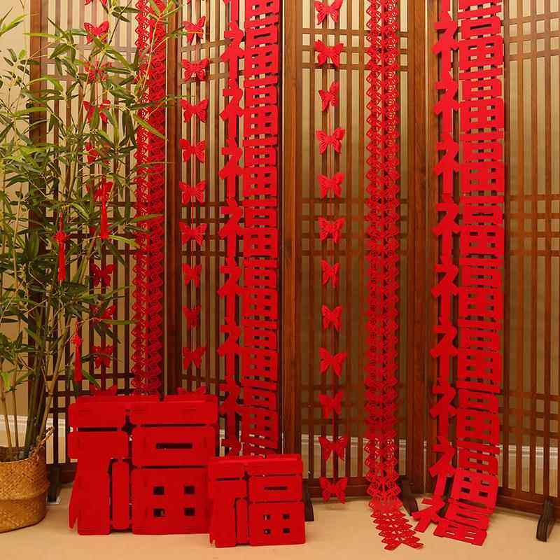 龙年2024新款大门墙贴春节客厅场景布置福字鞭炮挂件新年装饰用品