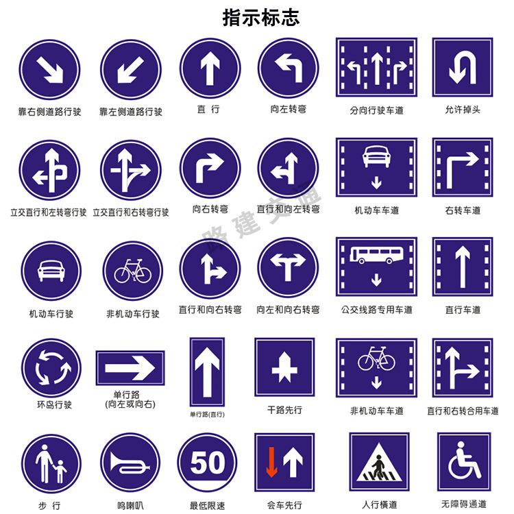 指示标志圆形标牌小区标识向左转向右转路牌人行横道标识路建