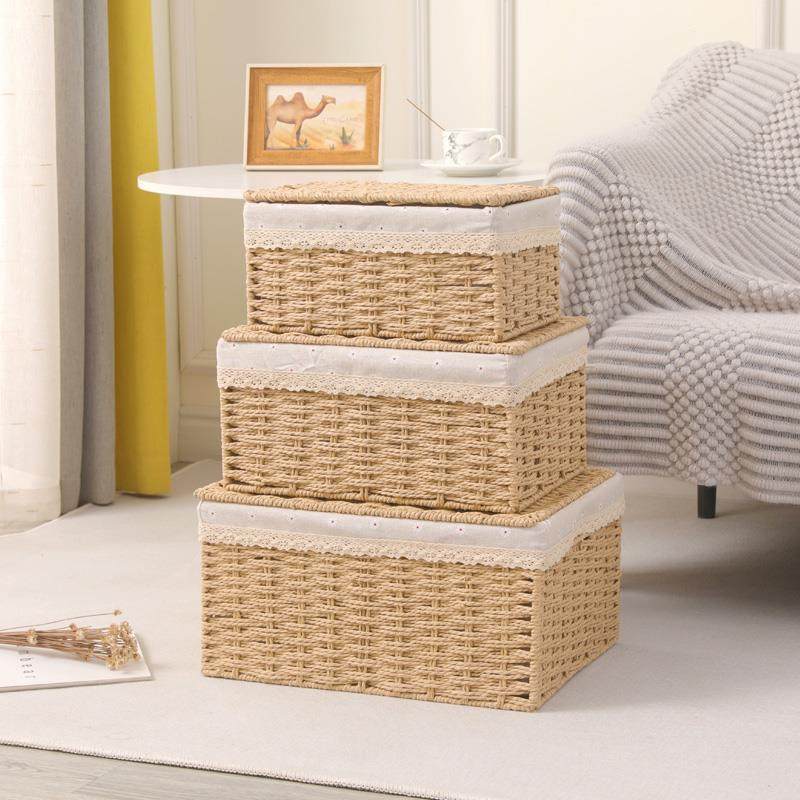 带盖子收纳筐桌面杂物收纳盒藤编零食家用布艺收纳箱茶几钥匙编织,收纳整理,桌面收纳盒,淘宝优惠券,粉丝福利购,淘宝优惠卷