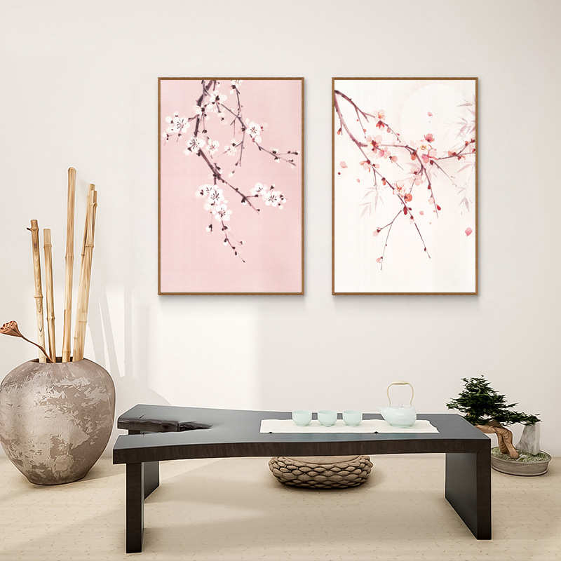 新中式客厅装饰画日式抽象餐厅挂画卧室床头壁画玄关画竖版梅花图片