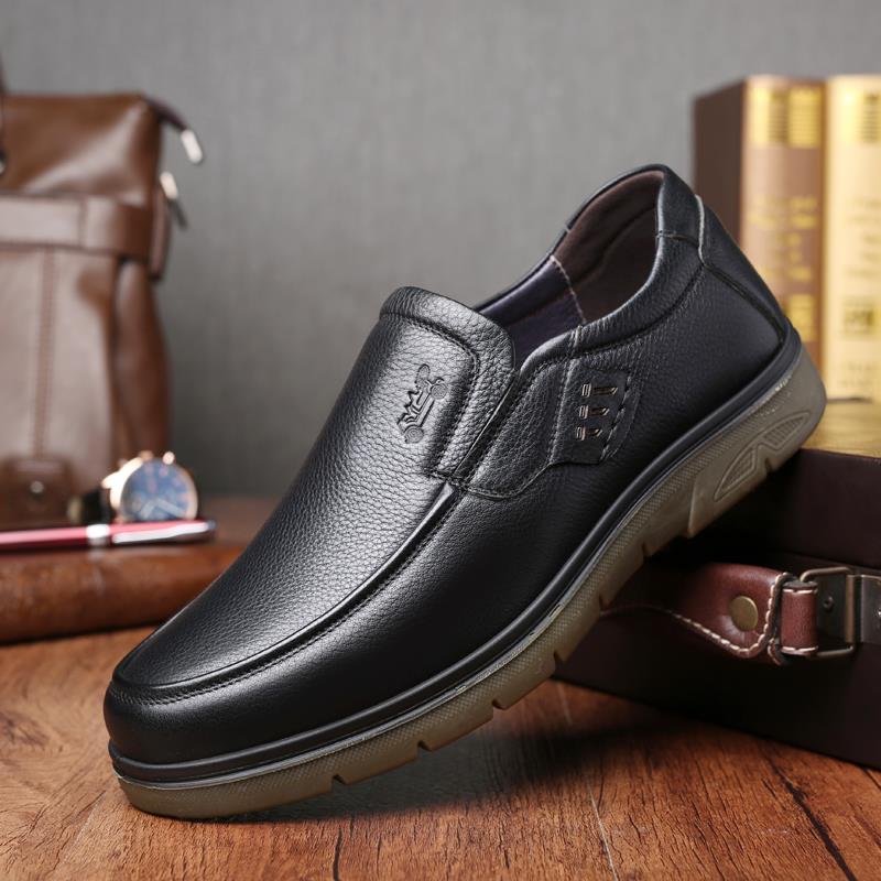 高档鞋老爷车男一士皮鞋真皮商务休闲百搭透气中老爸爸皮牛筋底脚
