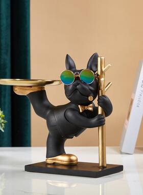 高端玄关柜入户玄关轻奢法斗犬树脂收纳钥匙摆件托盘大嘴狗鞋柜客