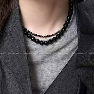 高级感黑玛瑙珍珠项链女款2025新款秋冬毛衣链轻奢小众锁骨链配饰