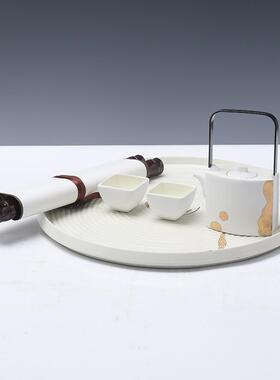 现代创意新中式白色托盘组合摆件样板房间售楼处茶室下叠茶几饰品
