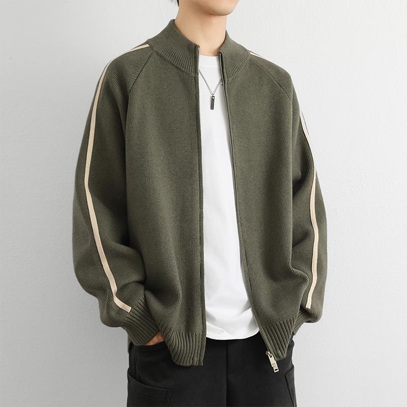 秋冬毛衣男士新款上衣针织开衫外套男季潮牌立领男宽松帅气0926c