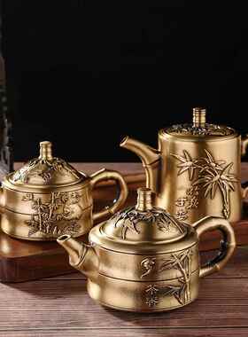 直销新款黄铜中国风龙凤小茶壶仿古工艺品手把壶办公室茶道具铜器