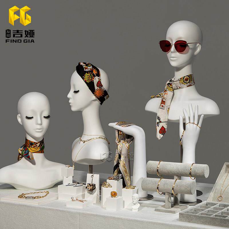 高档模特道具头女白色头台人头模型帽子围巾首饰展示拍摄道具手模