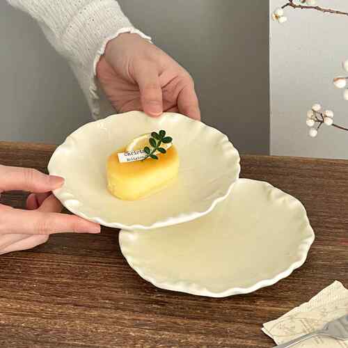 法式餐具陶瓷甜品盘家用下午茶蛋糕点心碟高级感荷叶盘精致小碟子
