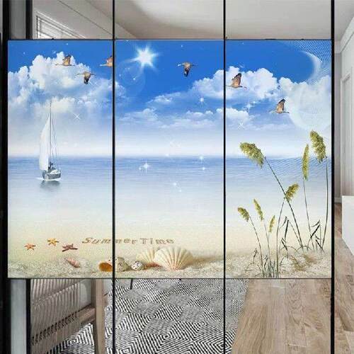 Privacy Window Film Seaside Scenery Printed Glass Stickers
