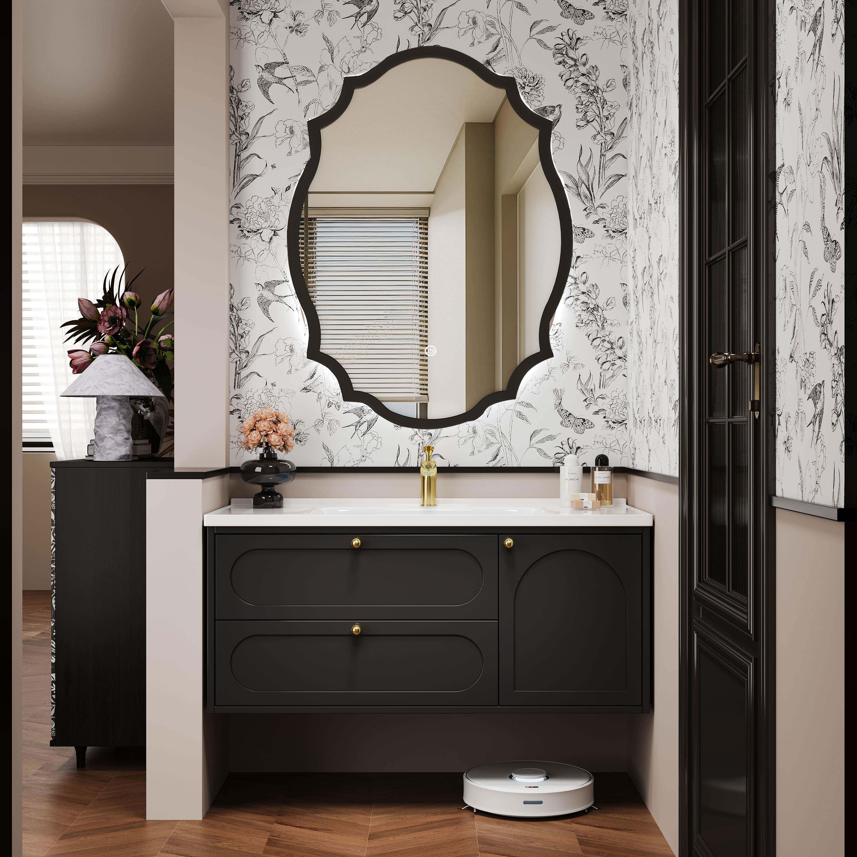 法式橡胶木浴室柜组合艺术镜洗手台盆柜洗漱台洗脸盆陶瓷盆浴柜