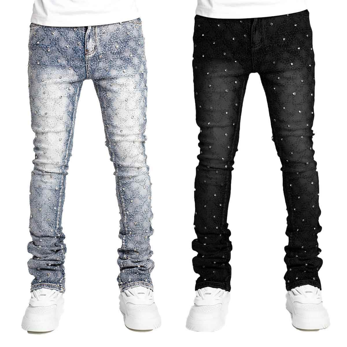 pants denim pants Mens personality layered stretch straight