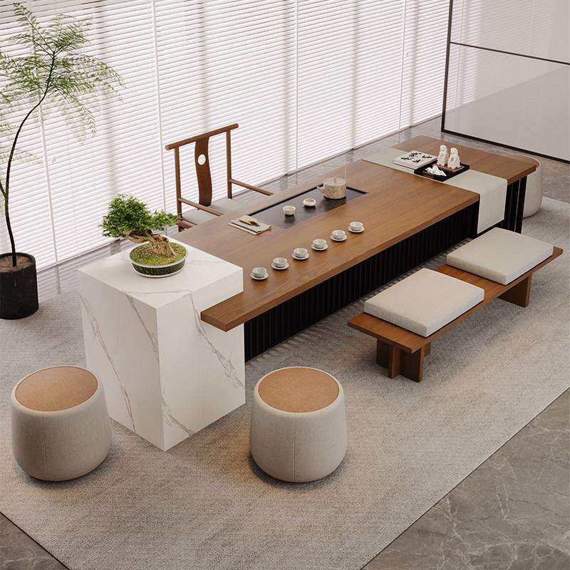 宋式美学实木茶桌办公室接待茶台泡茶一体新中式书法桌案台茶桌椅