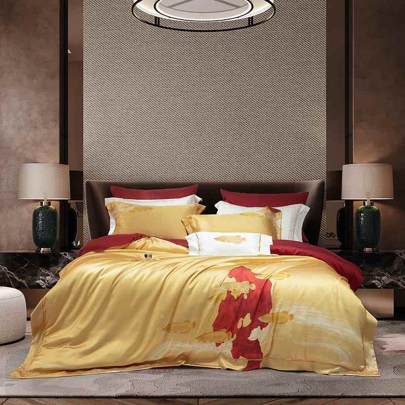 高端奢华新中式别墅四件套140S高精密真丝棉长绒棉色织样品房床品