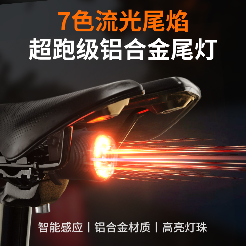 立胜铝合金七彩自行车智能刹车尾灯充电感应山地公路安全骑行警示