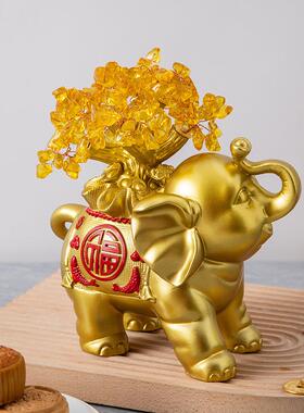 新中式招财进宝福大象树字脂工装艺品品摆件客厅玄关电视柜饰OHD
