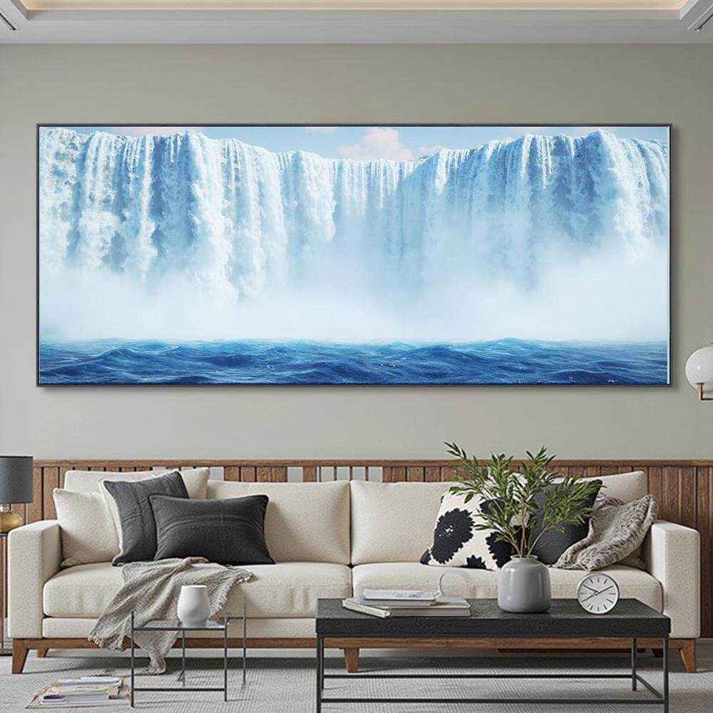 纯瀑布流水山水画抽象挂画客厅大气晶瓷装饰画沙发墙背景风景框画