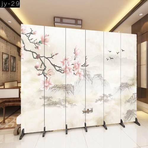 中式花鸟画折屏客厅卧室餐厅遮挡屏风隔断办公室折叠移动定制屏风