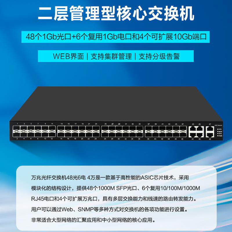 52口万兆48口万兆管理型交换机24/48个千兆SFP光口6个网口4万兆口