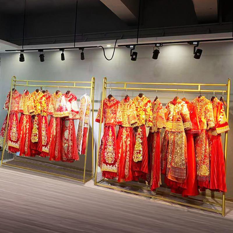 金色婚纱店展示架照相馆专业礼服旗袍架子高档落地式秀禾服挂衣架