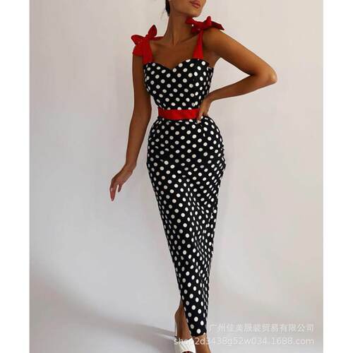 Women's one-piece shoulder cinched waist polka dot